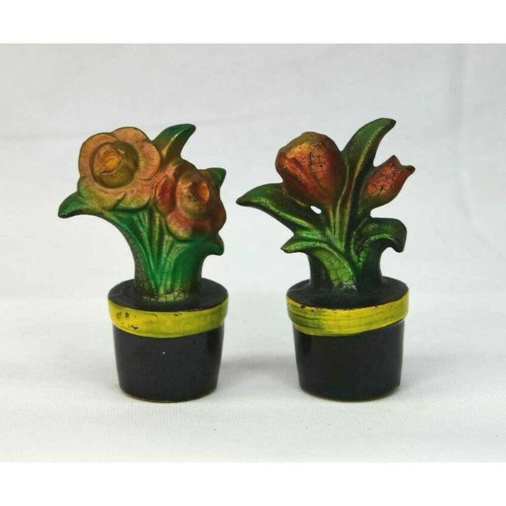 Vintage Flowers In Pots Figural Salt And Pepper Shakers